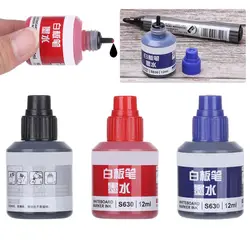 12ml Refill Ink Erasable Whiteboard Marker Pen Inks Black Red Blue 3 Colors Instantly Dry Office Supplies
