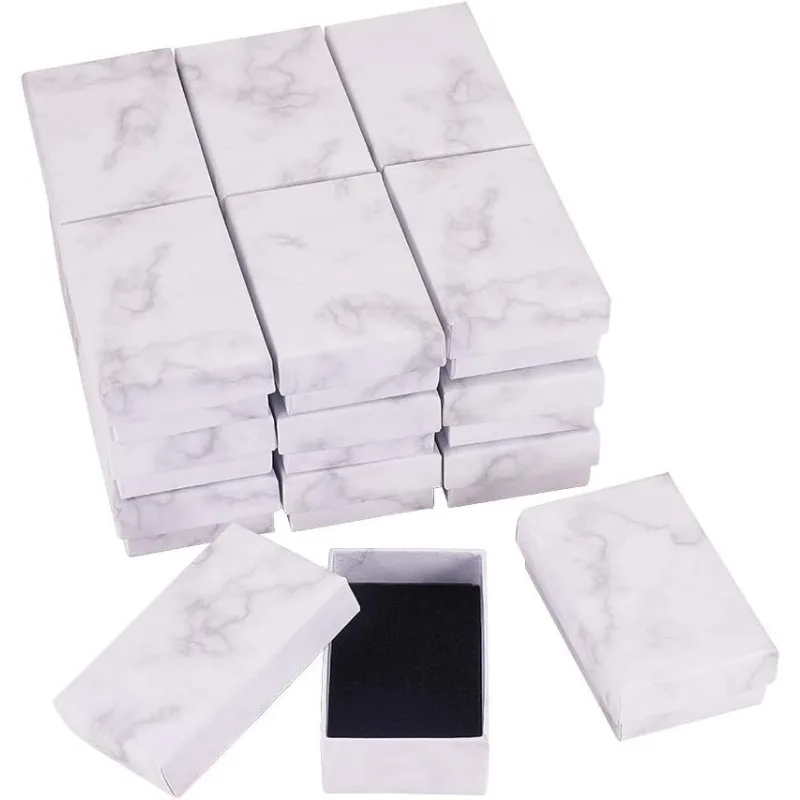 

20 Pack Rectangle Kraft Jewelry Box 1.96x3.11x1.06 Inches Marble White Cardboard Jewelry Gift Boxes for Valentine's Day