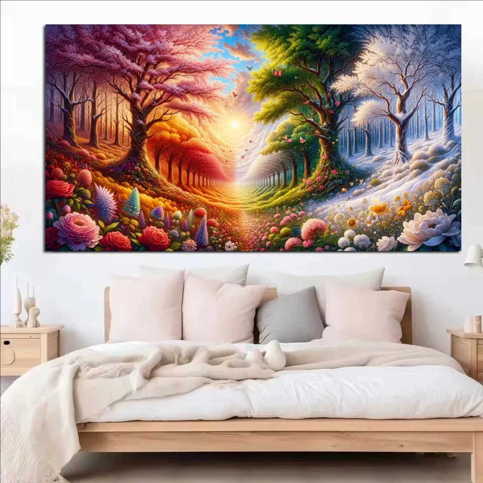 Fai da te quattro stagioni fiori albero paesaggio, primavera, inverno, estate, grande pittura diamante punto croce kit mosaico diamante ricamo