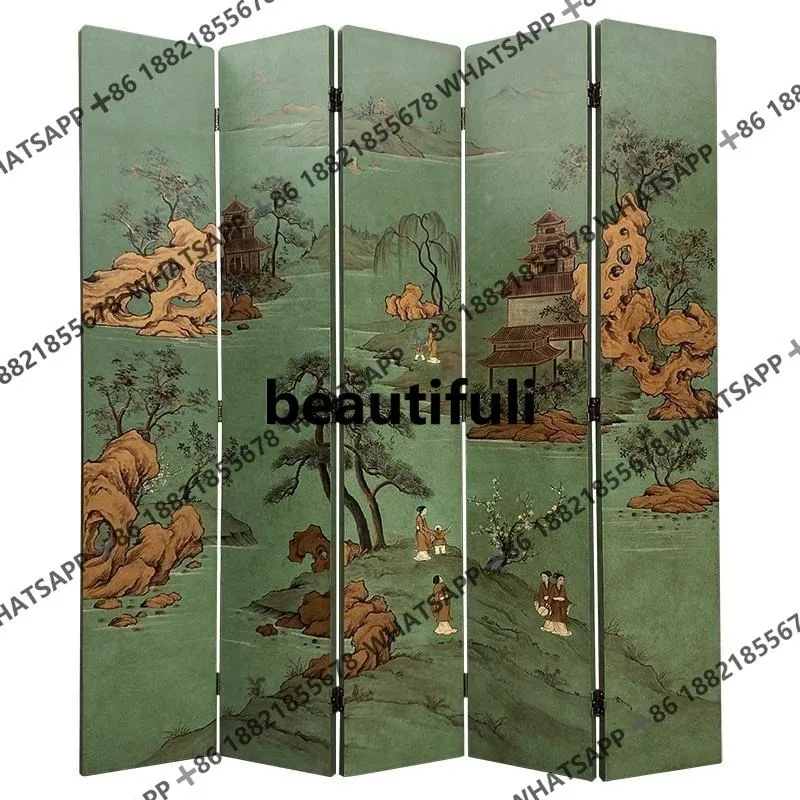 Retro hand-painted screen entrance living room gold painting old folding partition hotel screen