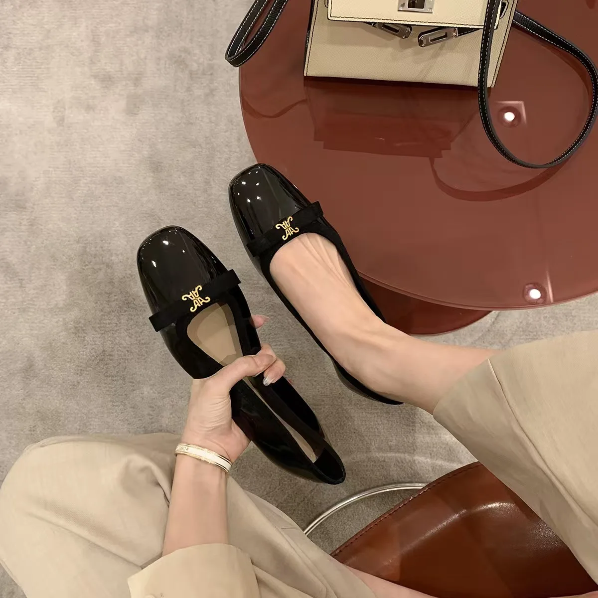 

Women Dress Shoes Leather autumn 2025 New Square Toe Ballet Shoes Women Mid Heel Fashion Women Office Shoes