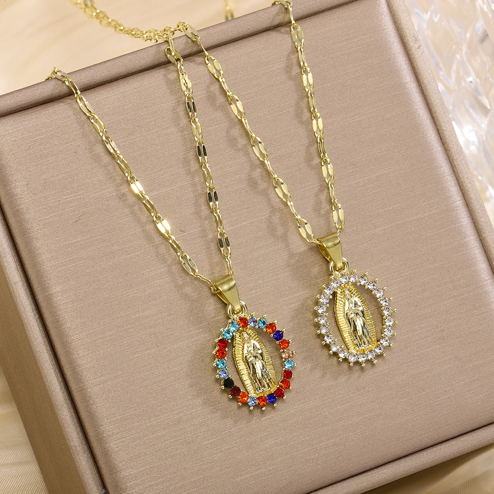 الأزياء الأوروبية والأمريكية اللون زركونيا المرأة قلادة بسيطة وأنيقة مريم العذراء قلادة قلادة #1