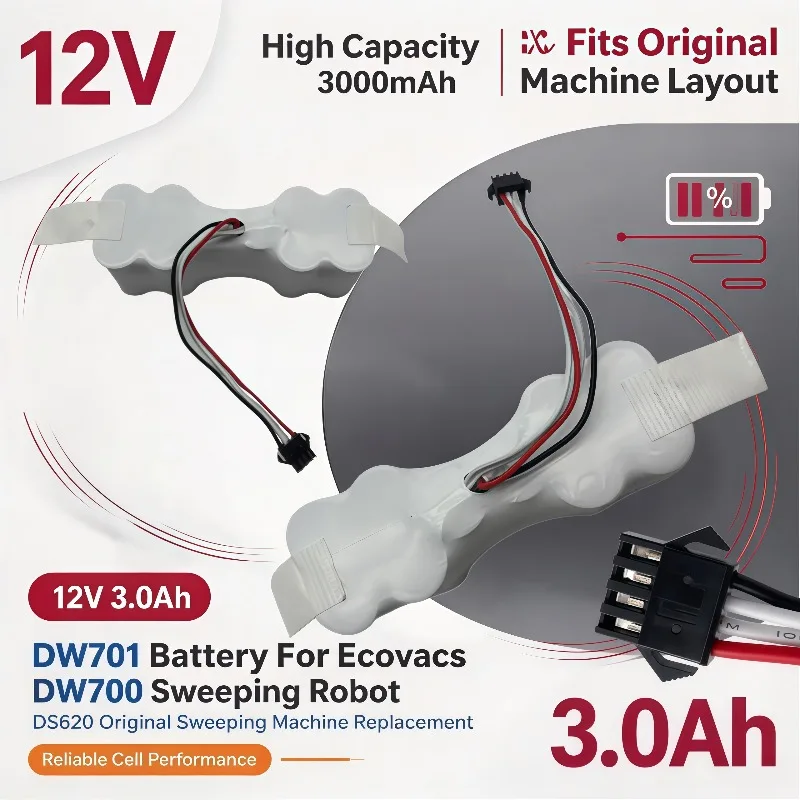 12V 3000mAh Rechargeable Ni‑MH Battery Spare Accessory For Ecovacs DW700 DW701 DS620 Robot Vacuum