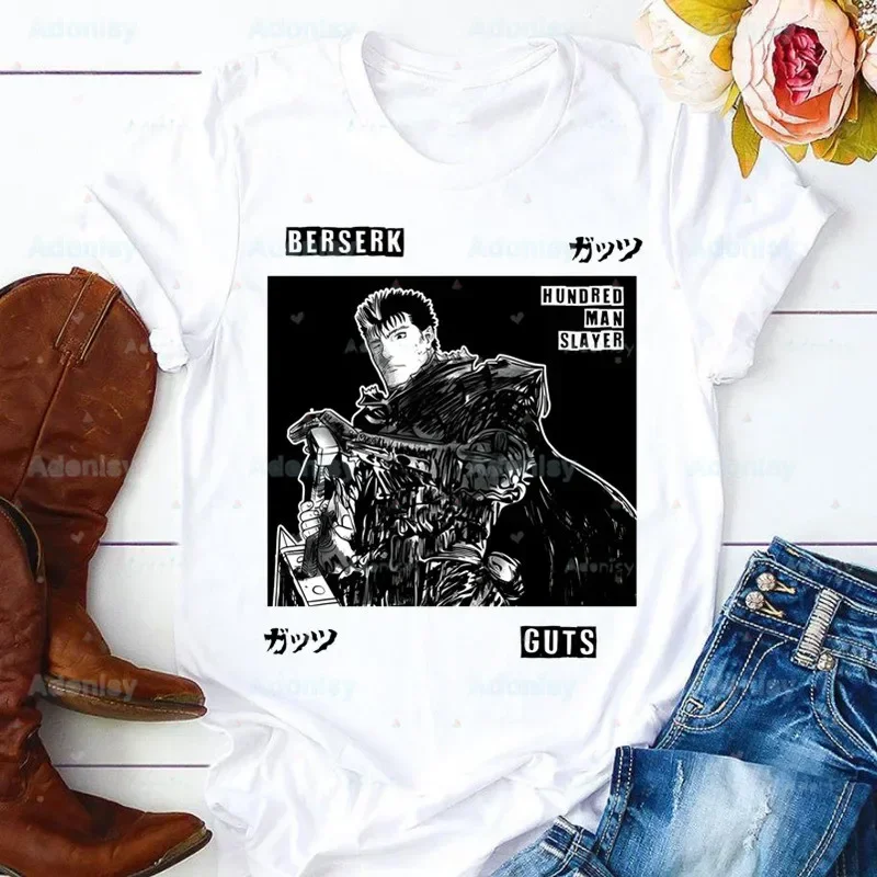 

Футболка Manga Berserk Swordsman Gatsu, повседневная белая рубашка с круглым вырезом, футболка с короткими рукавами и графическим принтом