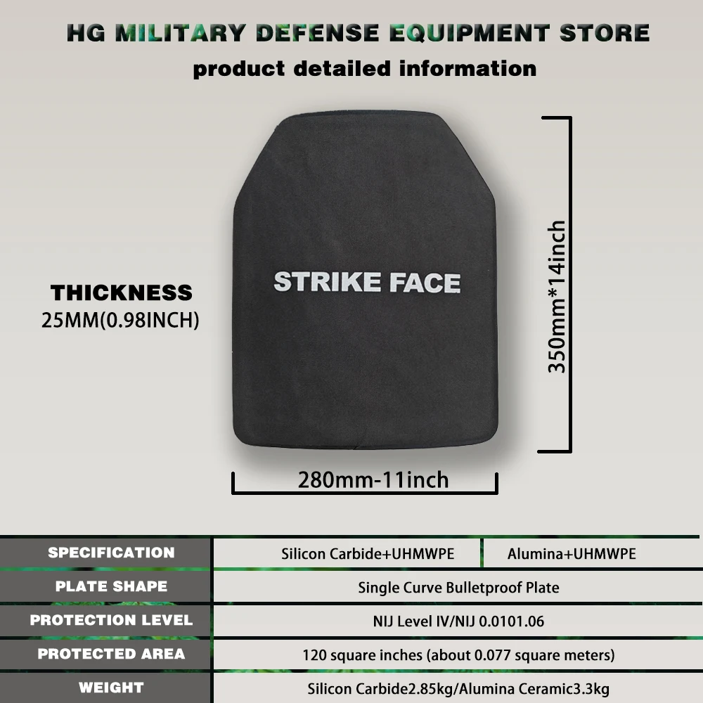 Level 4 NIJ IV 0.0101.06 Militär 22 mm Keramik plus PE 11 * 14 Zoll kugelsichere Platte Kampf unabhängige Selbstverteidigungsrüstung AK47