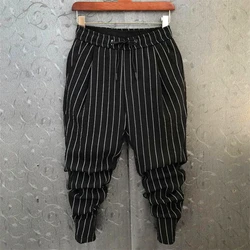 Summer Pants Men Stripe Printing Slim Trousers Trendy Korean Fashion Youth Men's Harem Pants 2021 Big Size Pantalones De Hombre