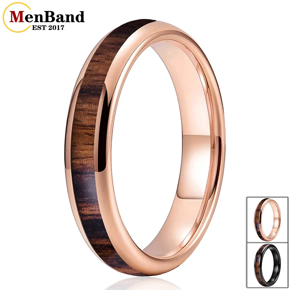 

MenBand Fashion 4MM Women Tungsten Carbide Wedding Band Rings With Dark Wood Inlay Superior Gift Jewelry Comfort Fit Size 5-12