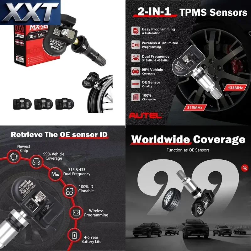 XXT For MaxiTPMS MX Sensor Universal Tire Sensor Dual Frequency 315MHz/433MHz Programmable TPMS Rubber Stem Auto