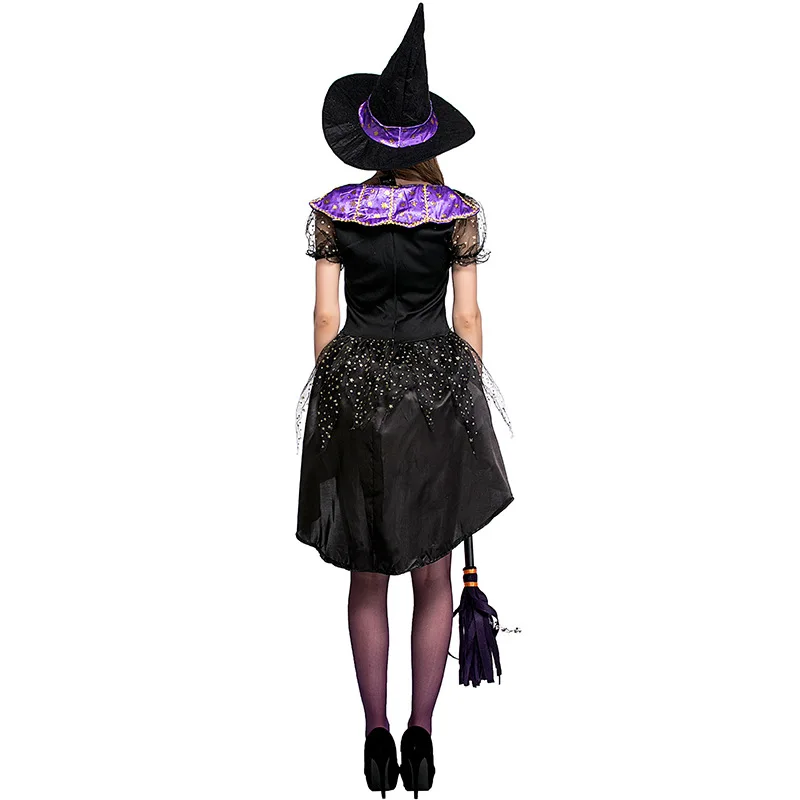 Adult Witch Costumes Women Tailcoat Dress Purple Swallowtail Clothes for Halloween / Xmas Party Coser