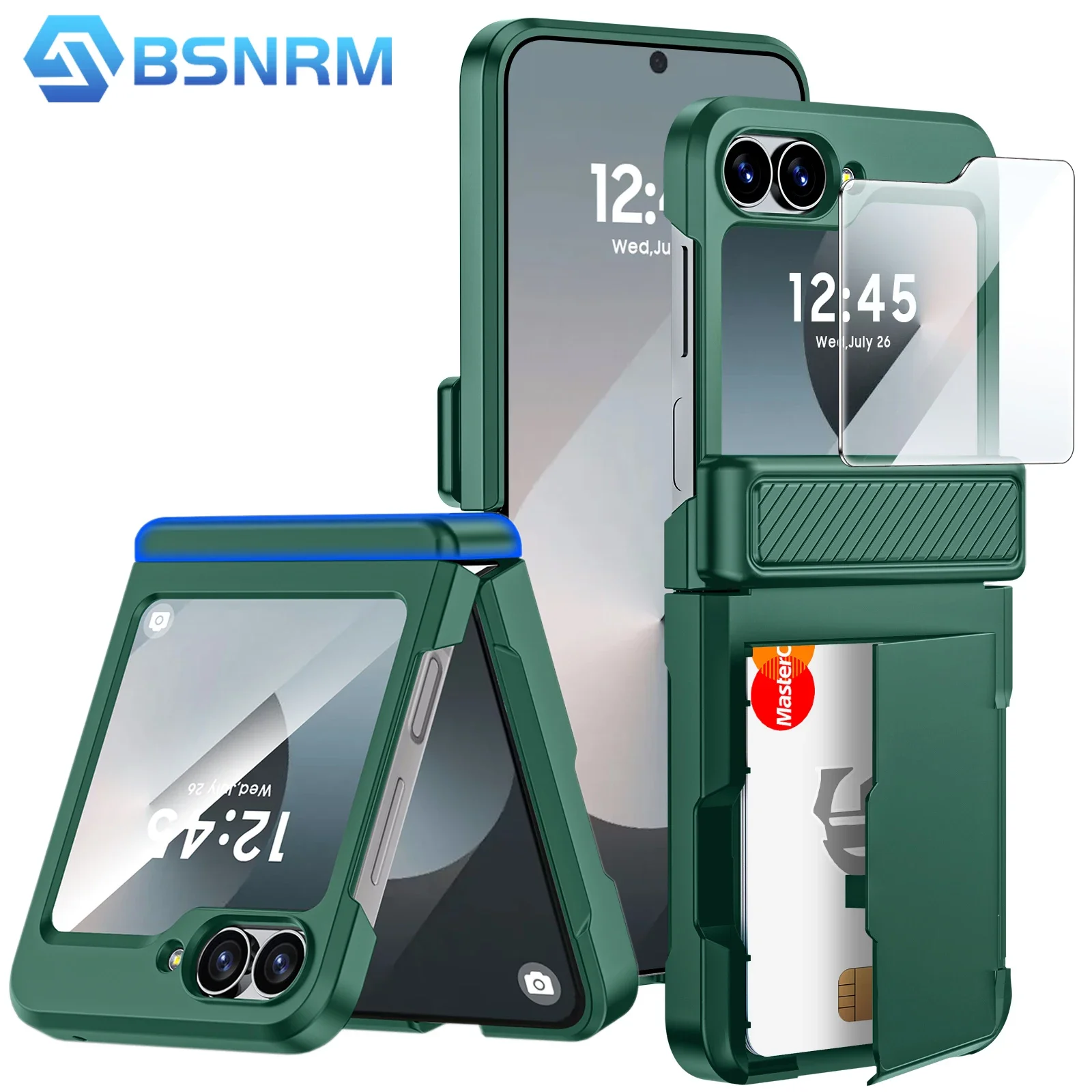 

For Samsung Galaxy Z Flip 6 Wallet Case,with Hinge Protection,Card Holder [RFID Shielding] & Screen Protector Case-Green