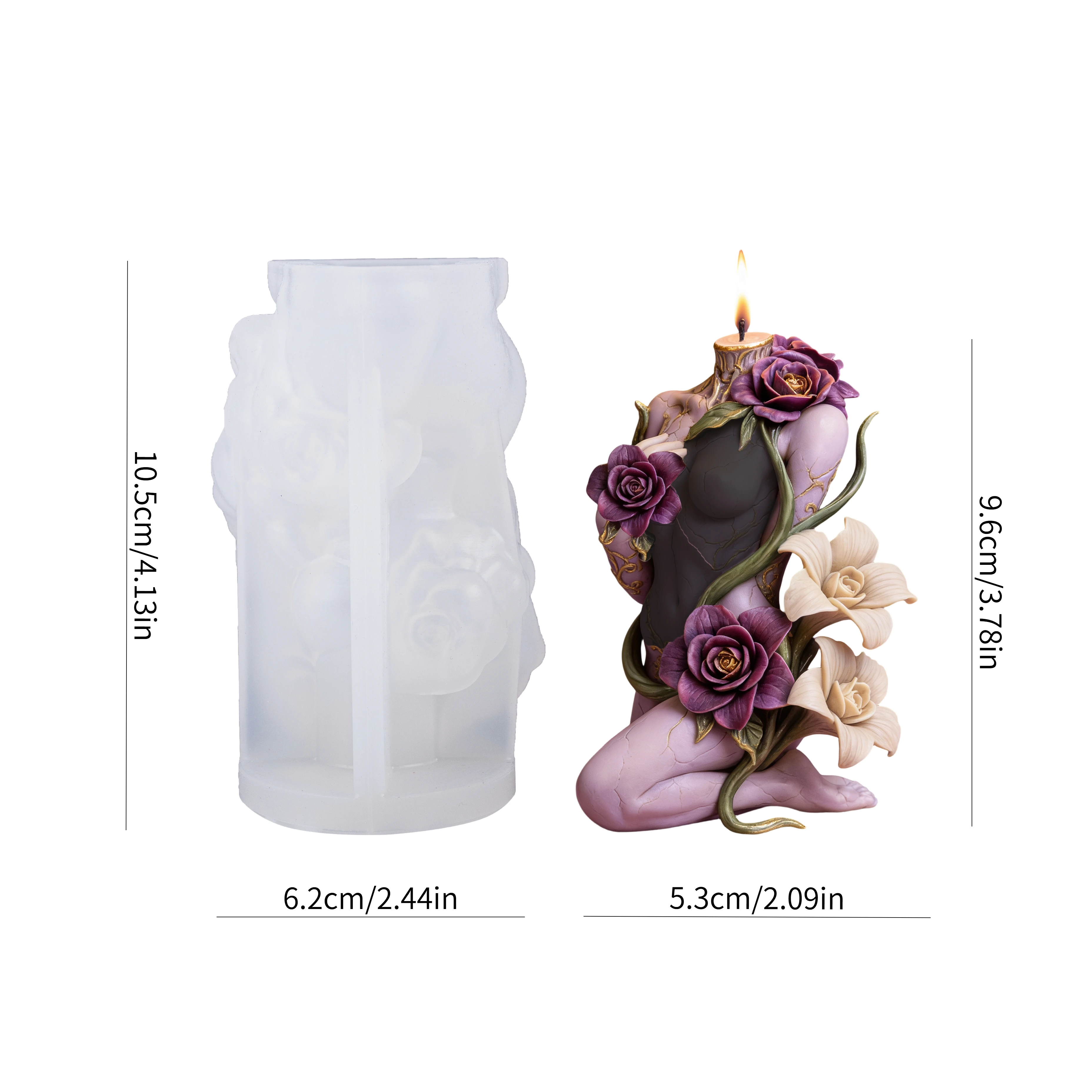 Kerzenform aus menschlicher Figur im gotischen Stil, knisterte Textur, Rosen- und Calla-Lilienrelief, DIY-Duftkerze mit dunkler Kunst, zum Erstellen eines Tre