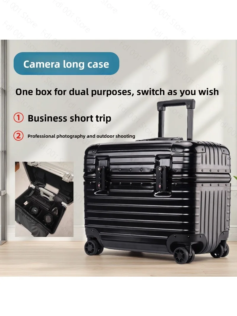 Upper flip cover aluminum frame photography trolley case women's universal wheel travel password suitcase 18 inch small captain