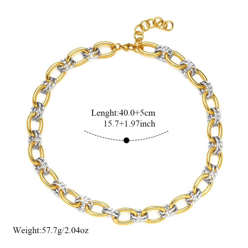 GANEMLY Hip-hop Two-Color Oval Chain Necklace For Women 18K Golden PVD Plated Stainless Steel Neck Chain Collar Jewelry Gift
