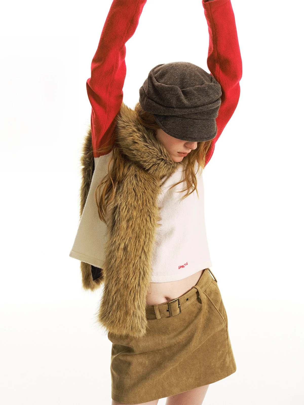 

Юбка Sontag с низкой талией, короткая, из искусственной замши с эффектом потертости, медного оттенка, повседневная, удлиненная, А-силуэт, из полиэфирного волокна.