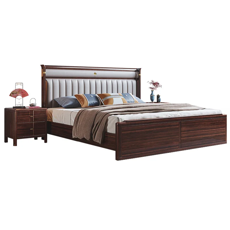 

New Chinese ebony double solid wood bed, modern light luxury simple master bedroom bed