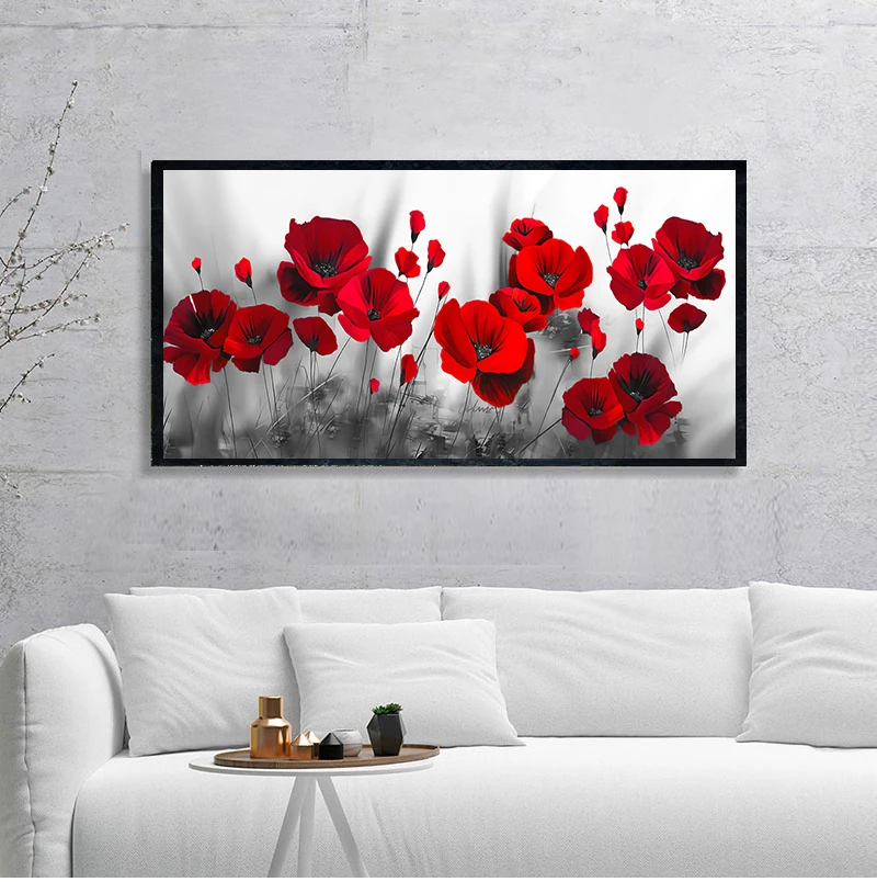 Modern Flowers Poster Print Wall Art Canvas Painting Red Poppy Flower Picture on the Wall for Living Room Home Decor  No Frame