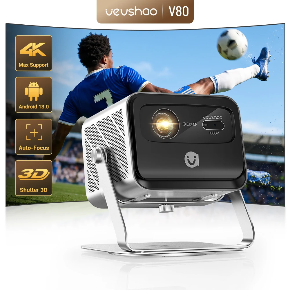 VEVSHAO V80 Projektor 4K Full HD1080P 2200 Anis Lumens Android 11.0 WiFi 6 Projektor wideo do domowego kina z podstawą