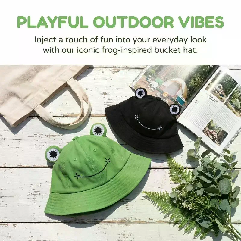 Women's New Frog Bucket Hats Summer Outdoor Cotton Wild Panama Fishing Sun Protection Sunscreen Casual Bob Caps