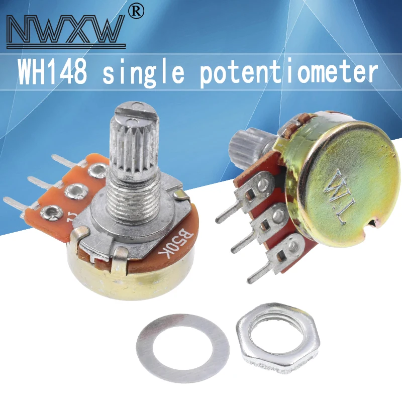 5pcs/lot WH-148 B50k 50k single 3-pin volume adjustment potentiometer B503 shaft length 15mm with nut and washer