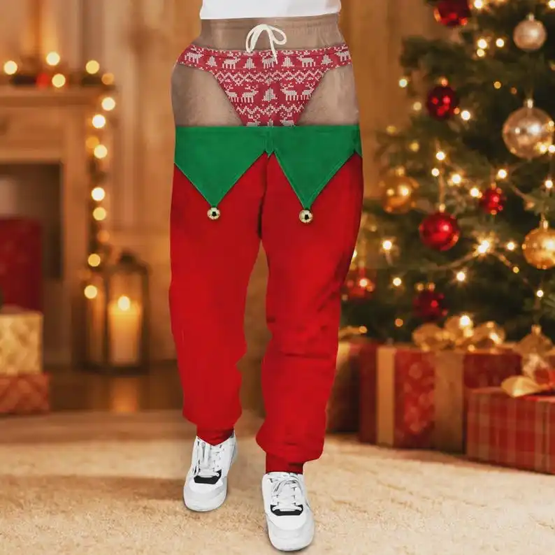 Fun Santa Claus Furry Buttocks Sleeping Pants, Underwear Optical Illusion Sports Pants, Christmas Gifts for Friends