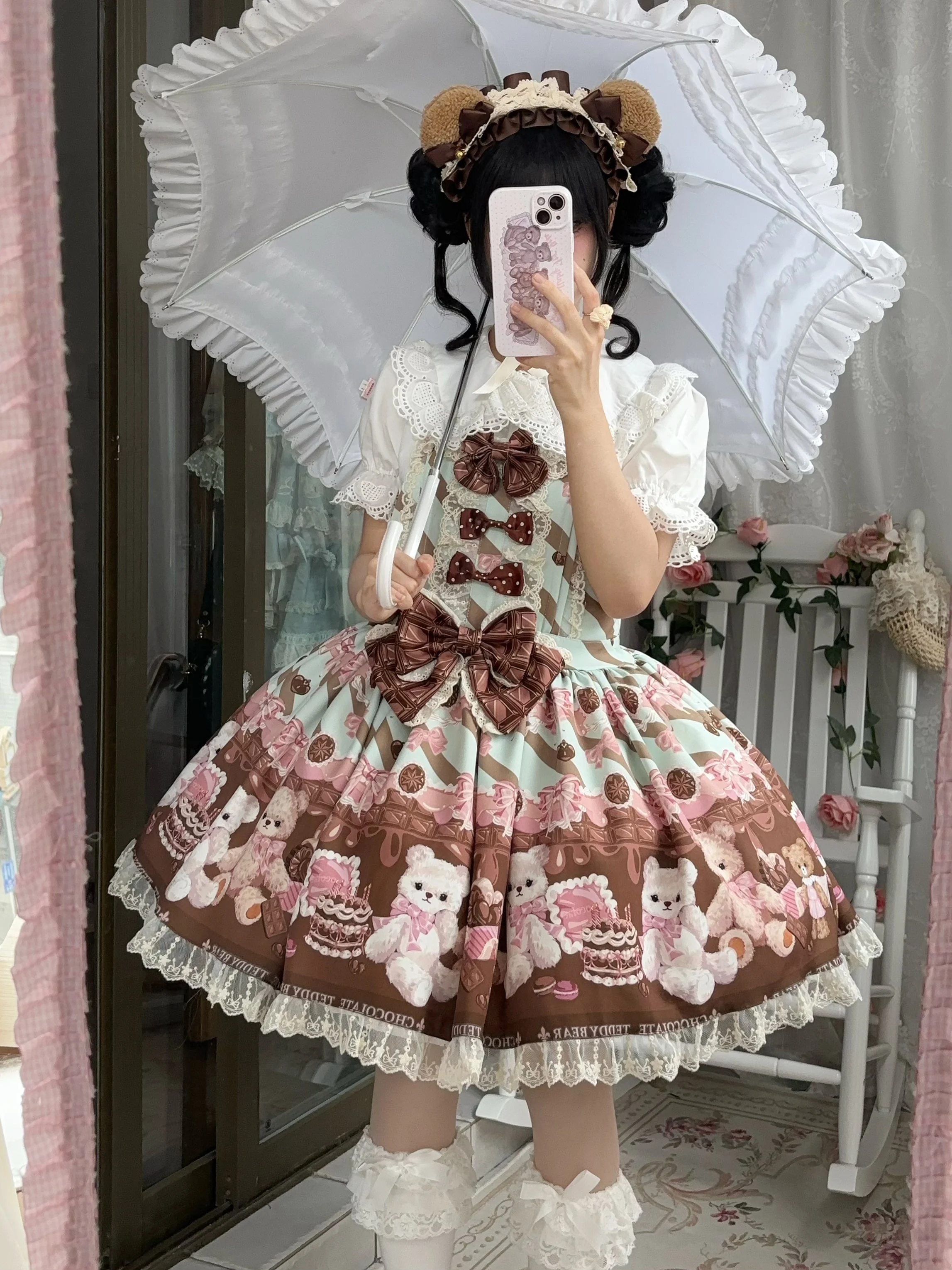 Originele Japanse Zachte Meisjes Lolita Verjaardag Jurk 2025, vrouwen Zoete Boog Beer Print Kawaii Mini Jurk Dagelijks Lo Prinses jurk