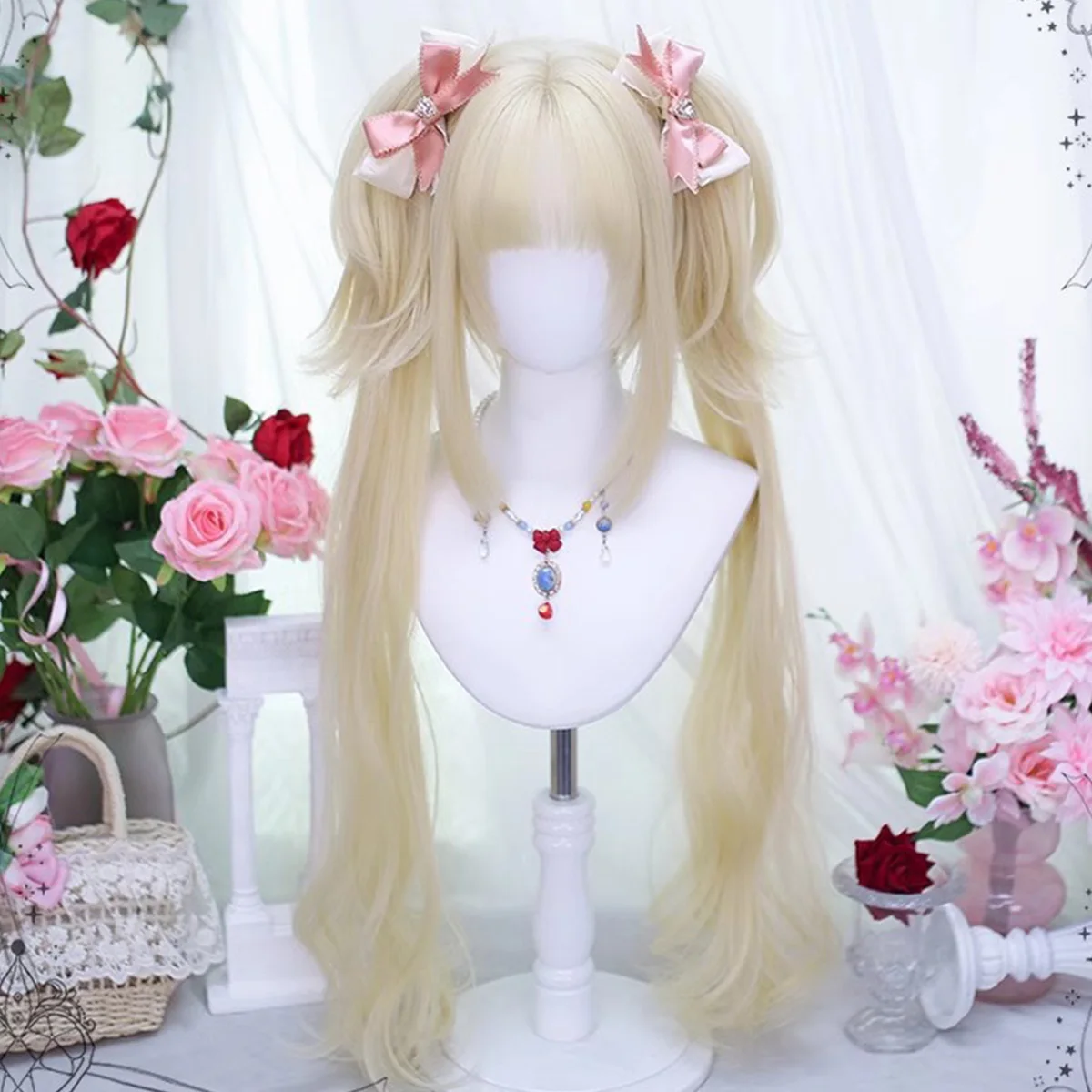 

Synthetic Lolita long curly hair wig double ponytail female role-playing natural heat-resistant curly hair cute girl wig