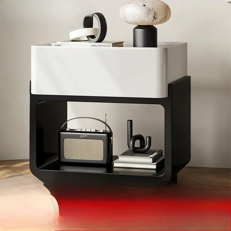 Italian Light Luxury High-end Solid Wood Paint Bedside Table Home Bedroom Creative Design Cream Wind Bedside Storage
