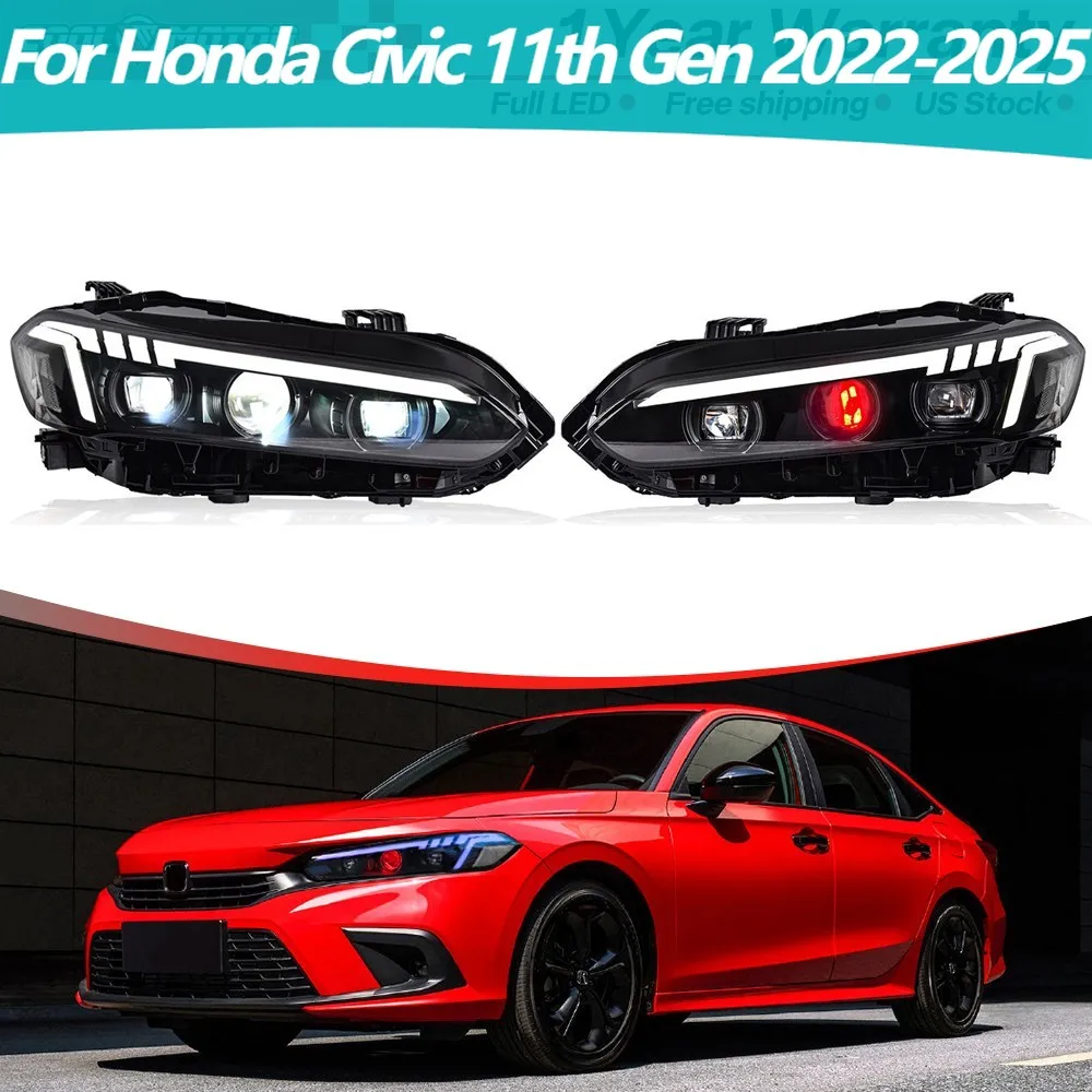 

Full LED Headlights Assembly Pair for Honda Civic 11th Gen 2022-2025 W/Animation