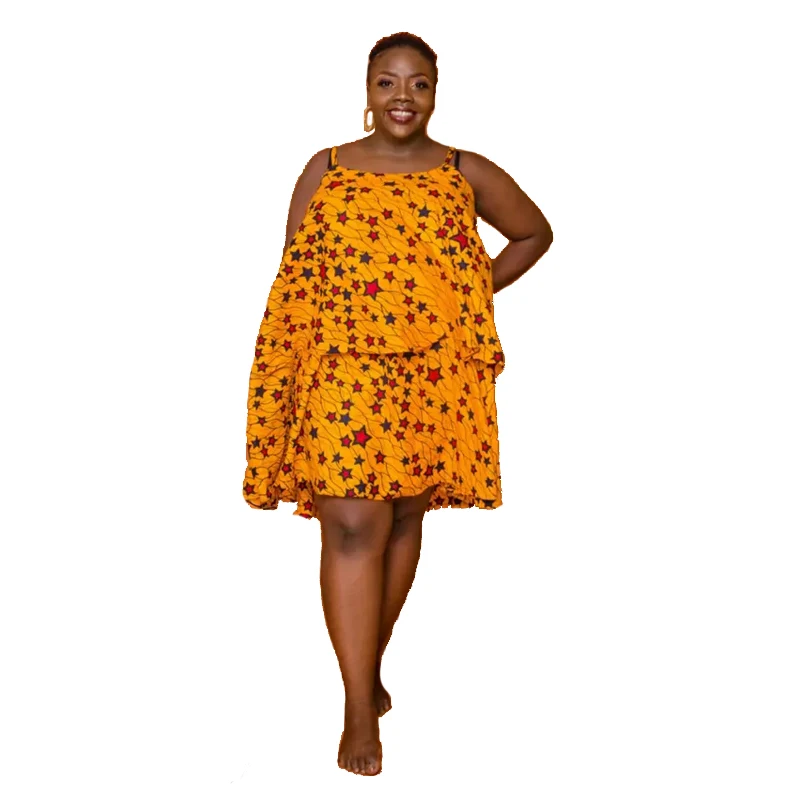 

Plus Size Designs Fat Ladies Star Print African clothing Dress