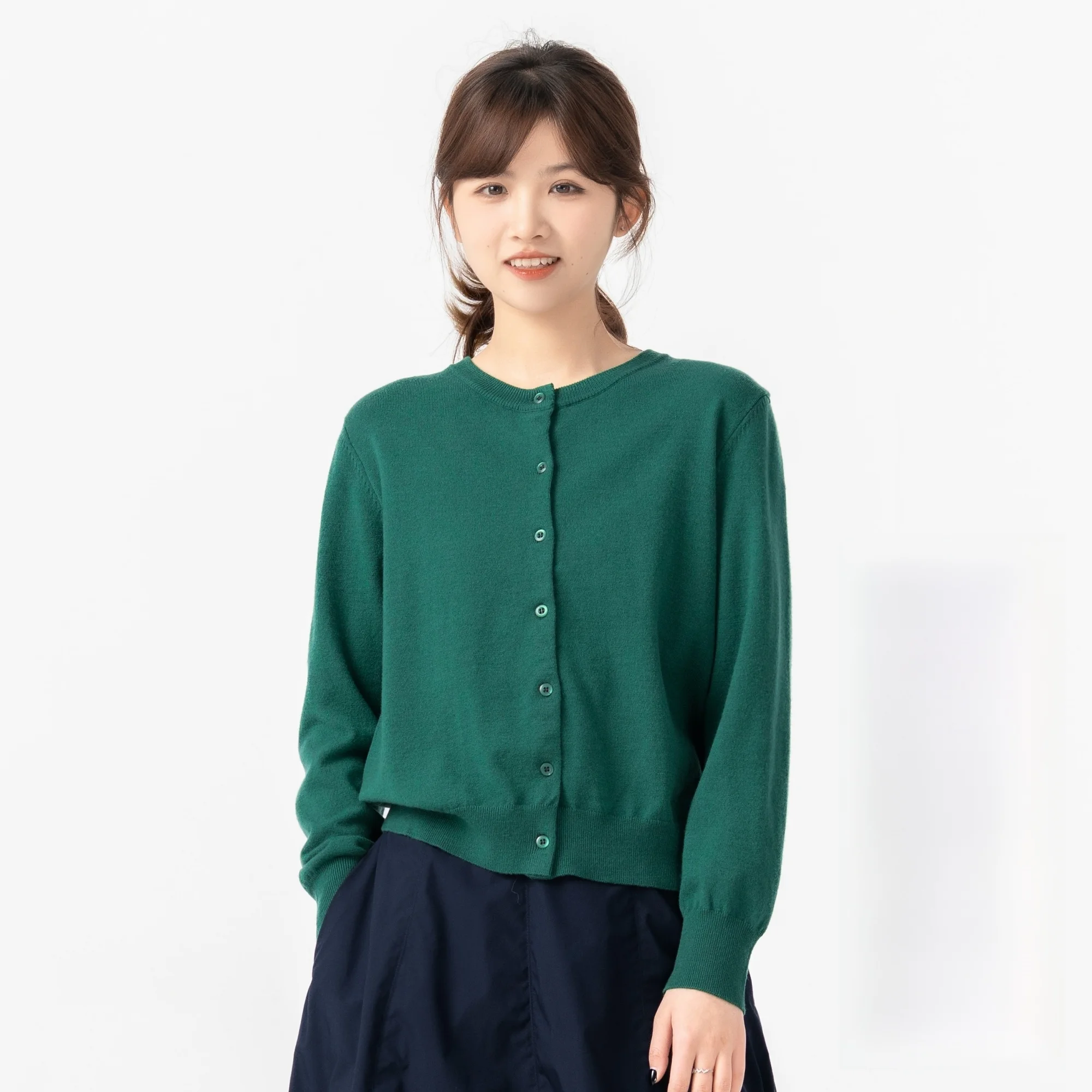 

Женский вязаный круглый кардиган из смеси хлопка из модала Ne Open Long Sve Candy irt hine Waable Commute Sle ort Length