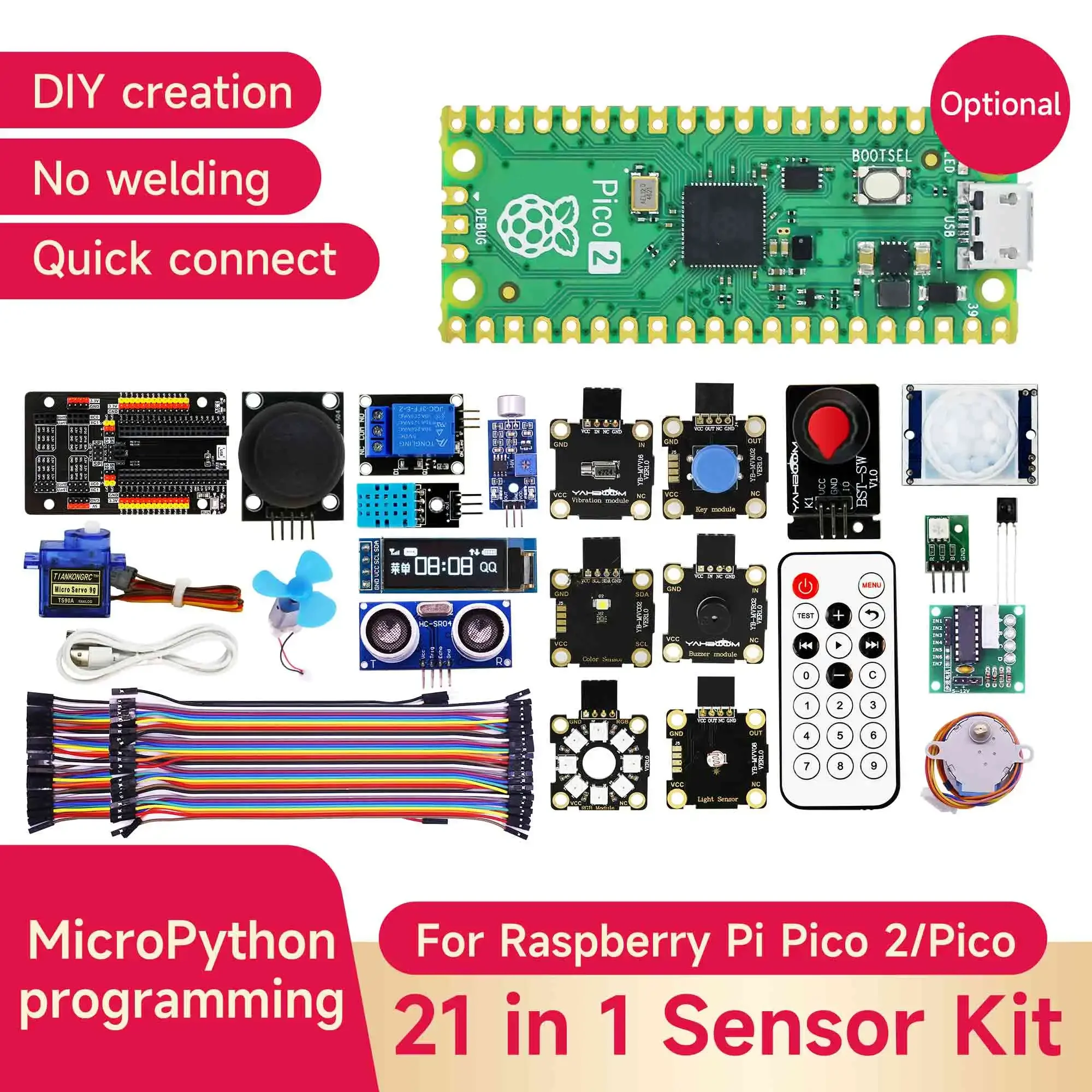

Стартовый комплект датчика Yahboom, обучающий комплект для Raspberry Pi Pico2 STEM, комплект для программирования проектов «сделай сам»