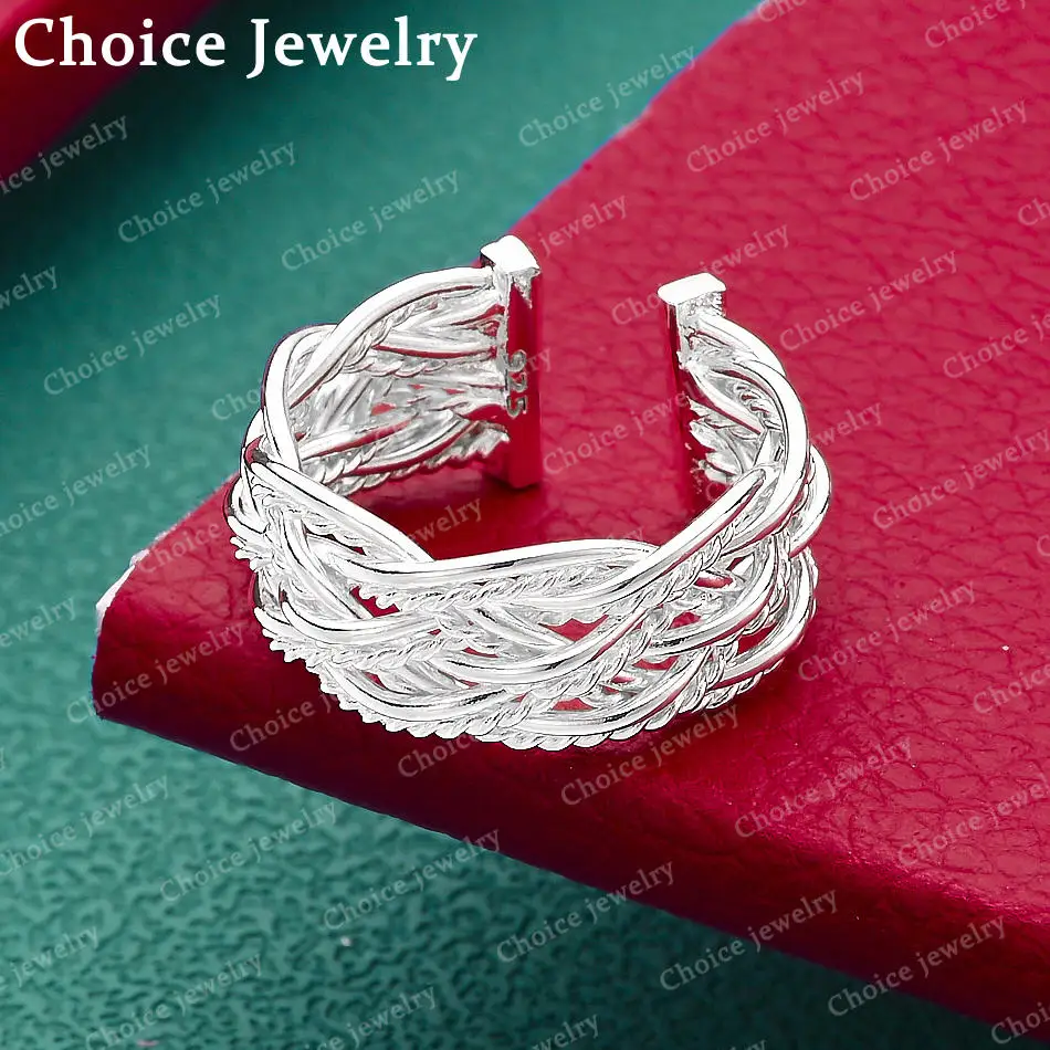 925 Sterling Silver Weave Open Ring For Women Men Fashion Jewelry Charm Grace Noble Wedding Accessories