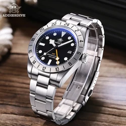 ADDIESDIVE AD2035 GMT Watch Business 39mm Stainless Steel Quartz Watches Luxury Super Luminous 20Bar Diving Wristwatch For Men