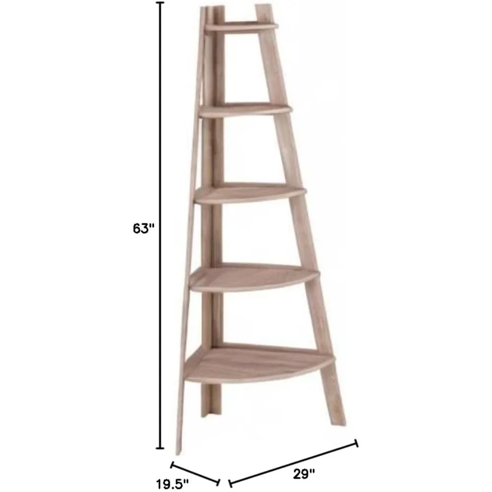 Estantería de exhibición de escalera de esquina piramidal independiente de 5 niveles/estantería (roble desgastado)