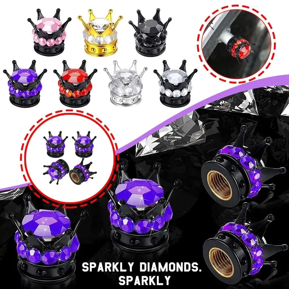 4Pcs Durable Crown With Diamond Electric Scooter Valve Stem Cap Dust-proof Cover Tyre Accessories Protective Cover