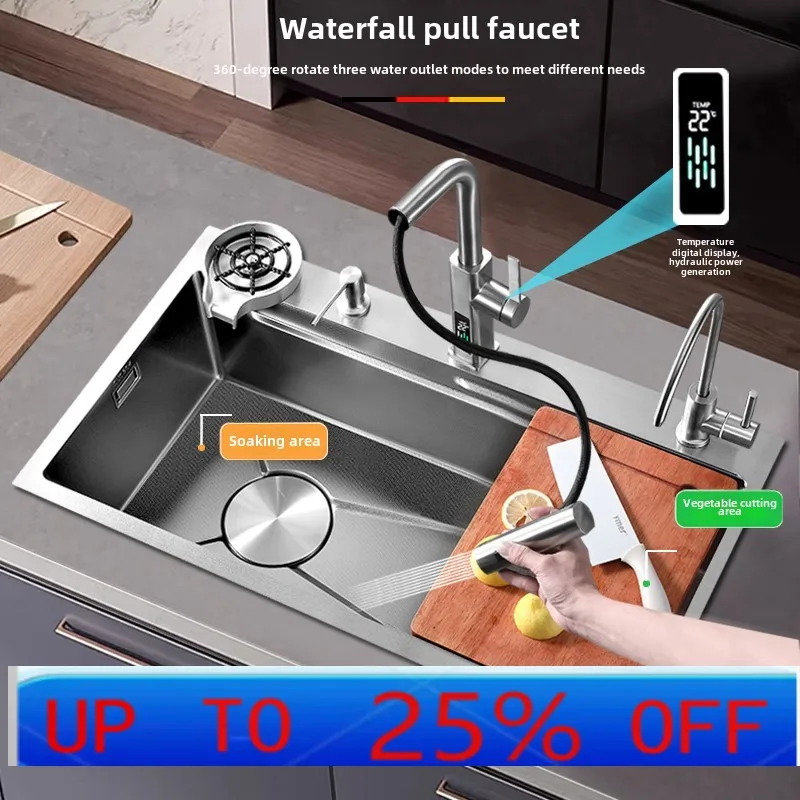 lh left drainage large single tank SUS304 stainless steel vegetable basin nano dishwasher
