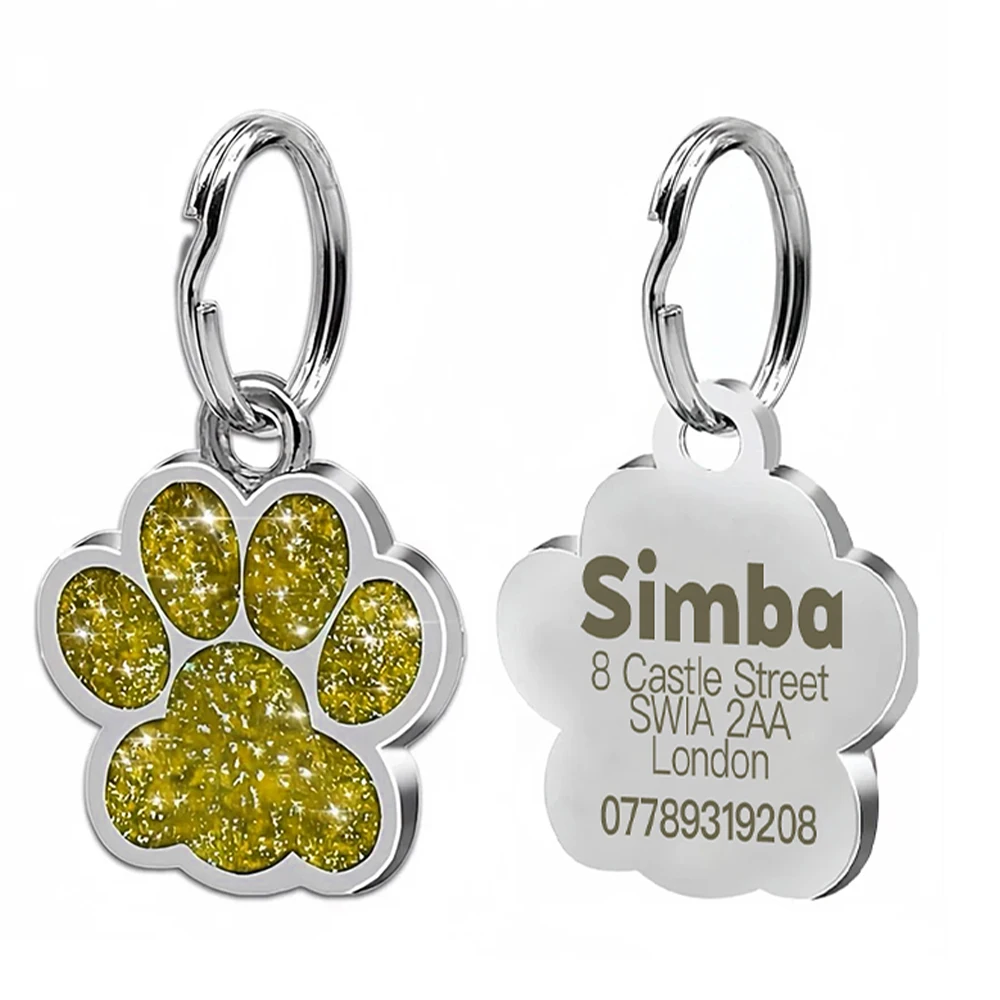 Free Personalized Dog Cat Plate Tags Engraved Puppy Pet ID Name Collar Tag Alloy Paw Glitter Pendant Pets Dogs Accessories gallery 5
