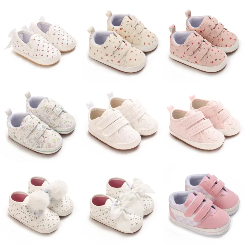 Baby Learning Walk Shoes, Cute Printed & Bow Sneakers, Soft Sole Casual Footwear for Infants 0-18M