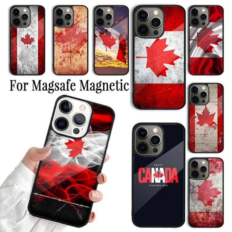 Coque Phone Case For iPhone 16 15 14 13 12 Mini 11 Pro Max Plus Magsafe Magnetic Wireless Charging Cover Canada Flag Maple Leaf