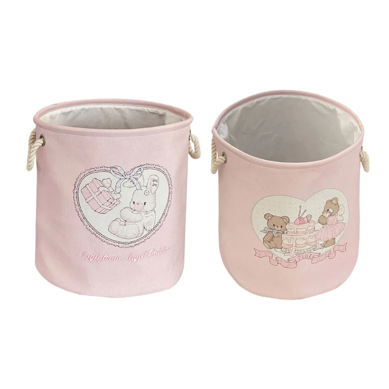 

N0HB Home Use Large Capacity Laundry Hamper Cotton Linen Basket with Lovely Patterns for Efficient Dirty Clothes Storage