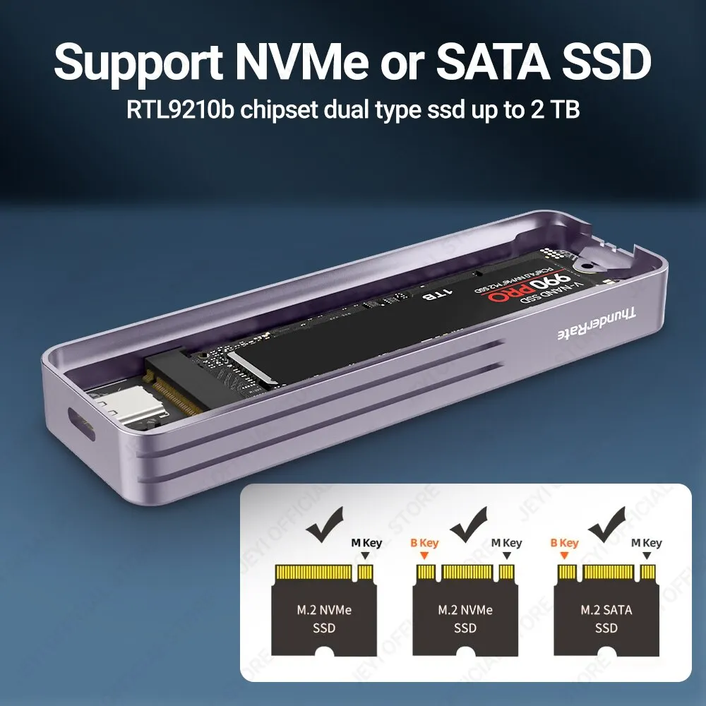 JEYI 비주얼 스마트 M.2 NVMe / SATA SSD 인클로저, USB 3.2 Gen 2 10Gbps, 외장 M2 어댑터 케이스, 지지대 M-키 B + M 키 UASP 트림