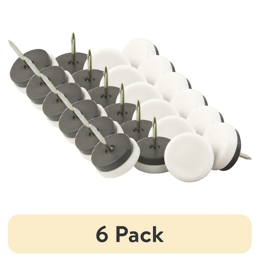 

6 Pack 1-1/16 Inch Round Nail on Furniture Glides Plastic Wooden Furniture Reduce Friction Noise Move Smoothly Indoor Use