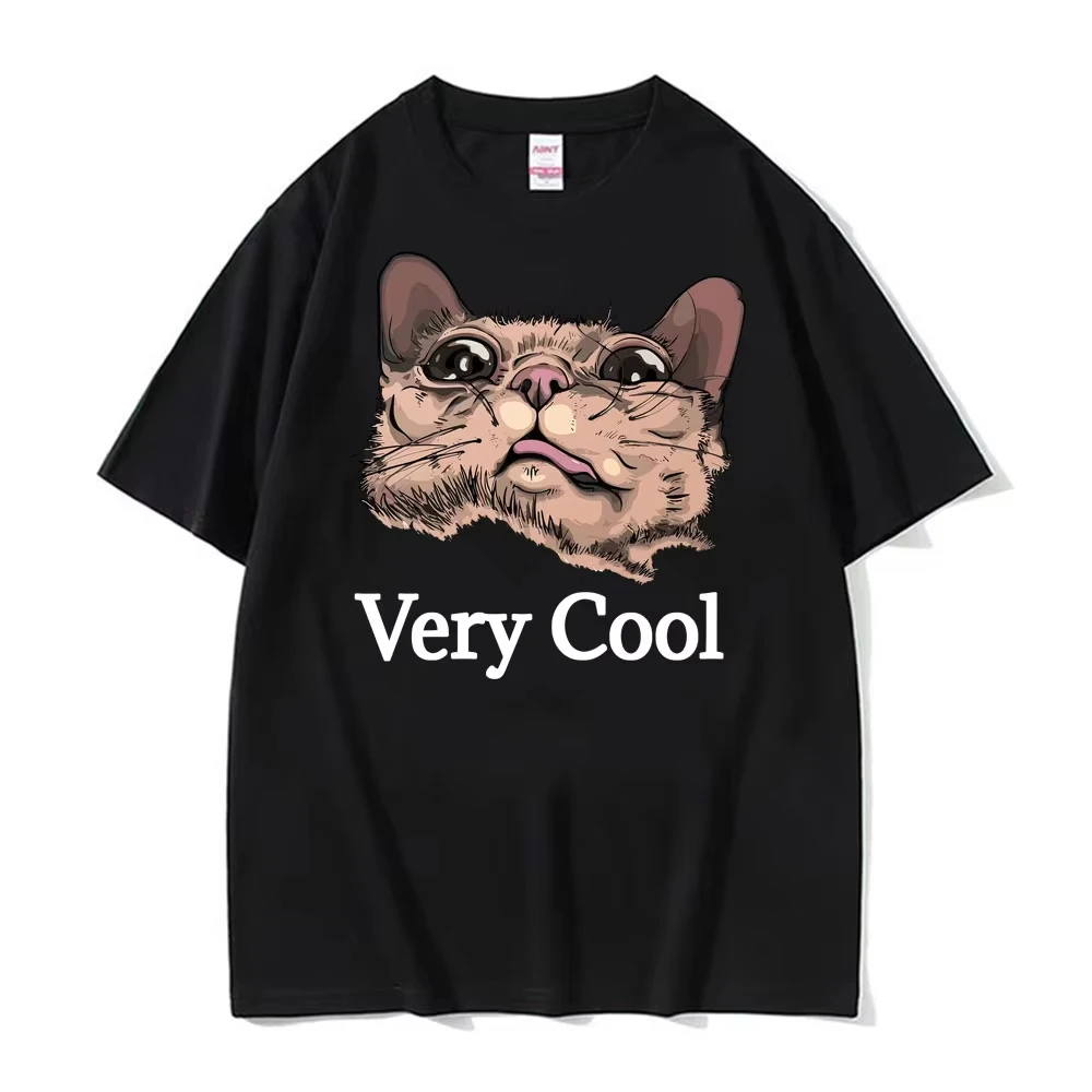 Gumbus Very Cool T-Shirt for Men Women Elastic Casual Short Sleeve Tshirt Cotton Printed Cute Cat T Shirt Oversized Streetwear