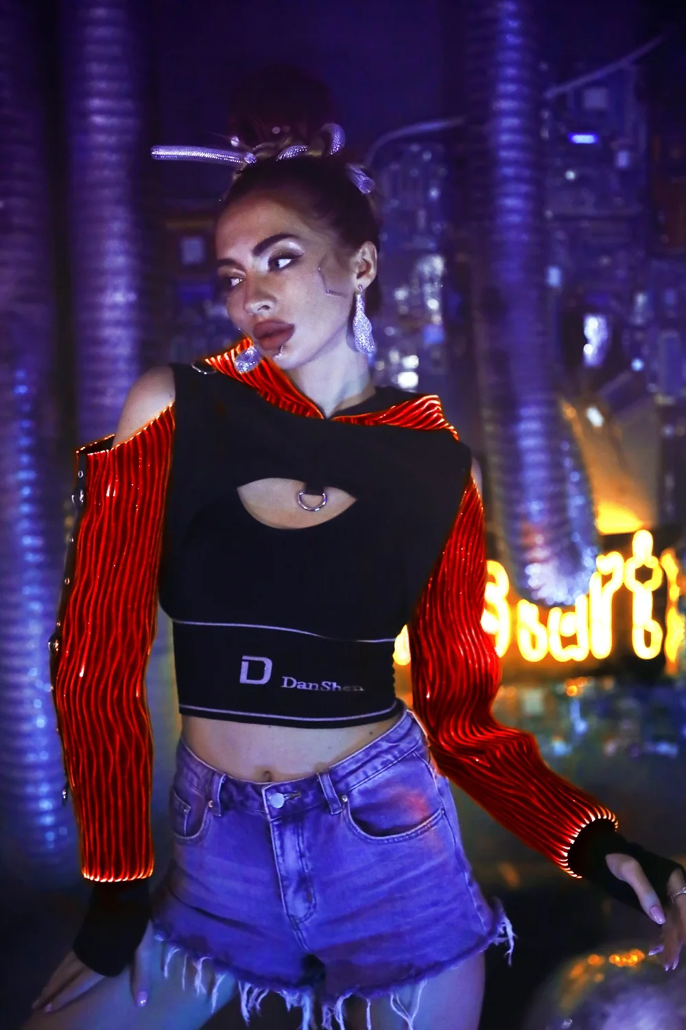 Lumisonata LED Light Up Fiber Optic Unisex Steampunk Long Sleeve Top Jacket Cosplay Hollow Cosplay Prop