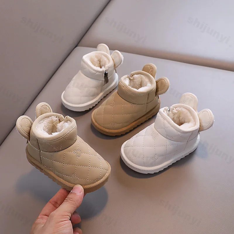 

Зимние детские зимние сапоги 2024, теплые плюшевые противоскользящие уличные хлопковые туфли для мальчиков и девочек, модные милые детские ботильоны на молнии