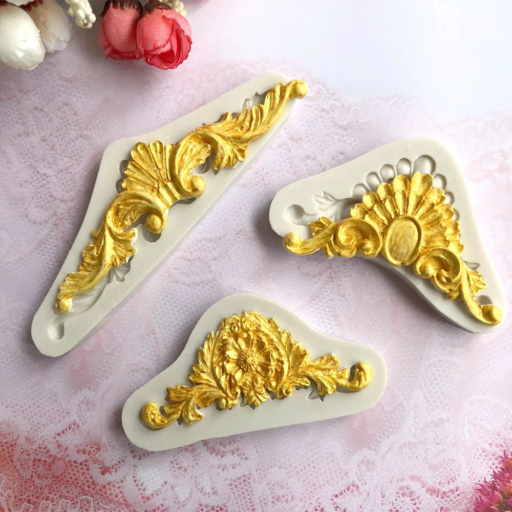 European Retro Lace Shape Silicone Mold Kitchen DIY Fondant Cake Baking Tool Lace Polymer Clay Plaster Decoration Chocolate Mold