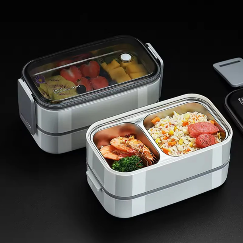 

Double-Layer 304 Stainless Steel Insulated Lunch Box Sealed Microwave Safe for Students to Heat Food at Work
