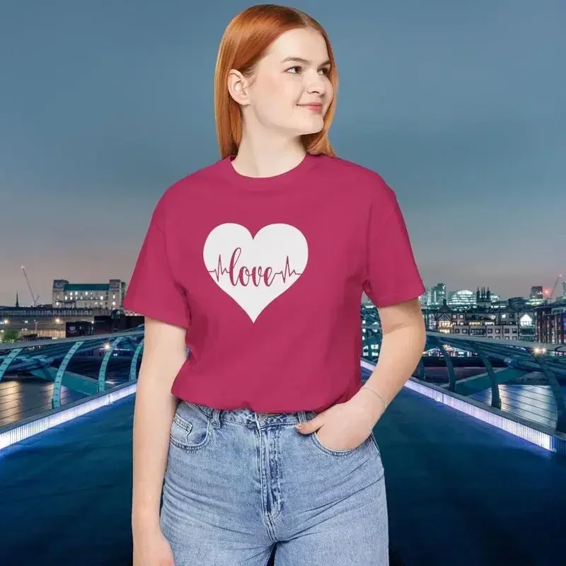 Women's Love Heartbeat T shirt Valentine's Day TexT Heart Pulse Design Top Romantic