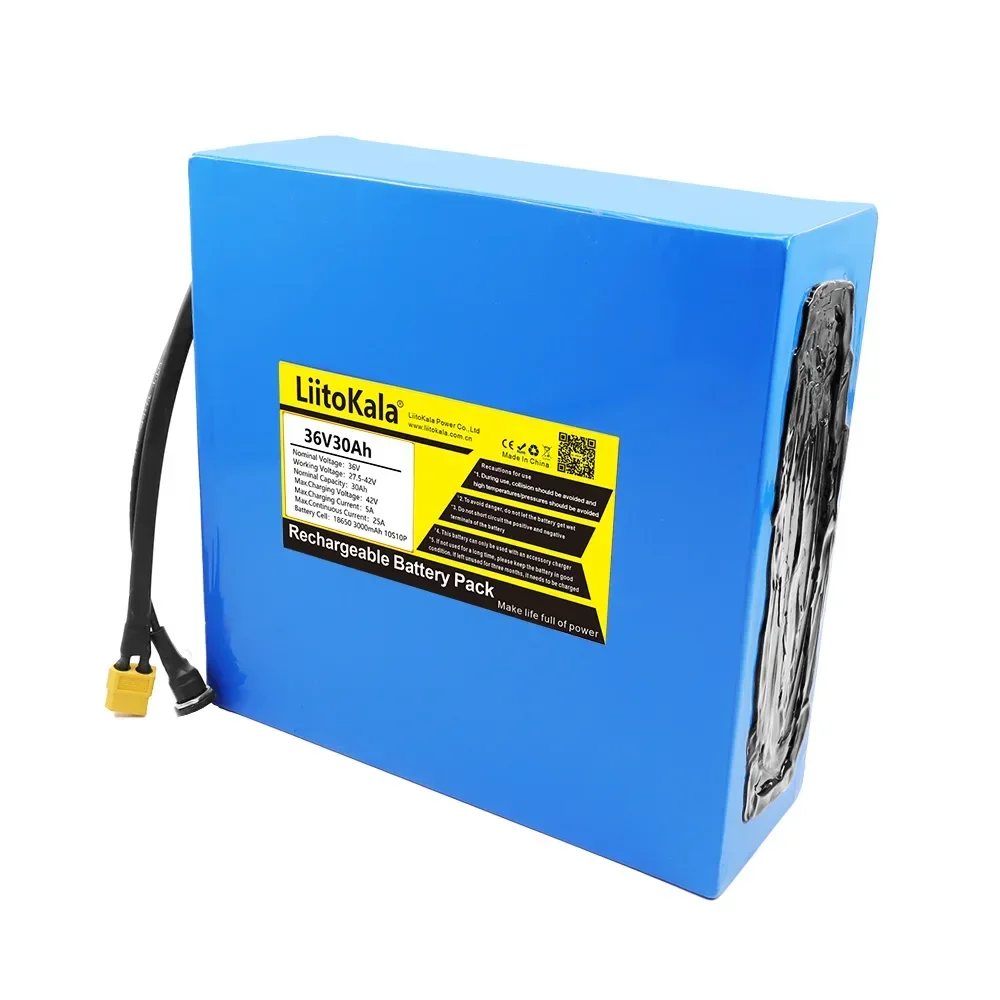 LiitoKala 36V30AhElectric Bike Battery Built in 20A BMS Lithium Battery Pack 36 Volt with 2A Charge Ebike Battery