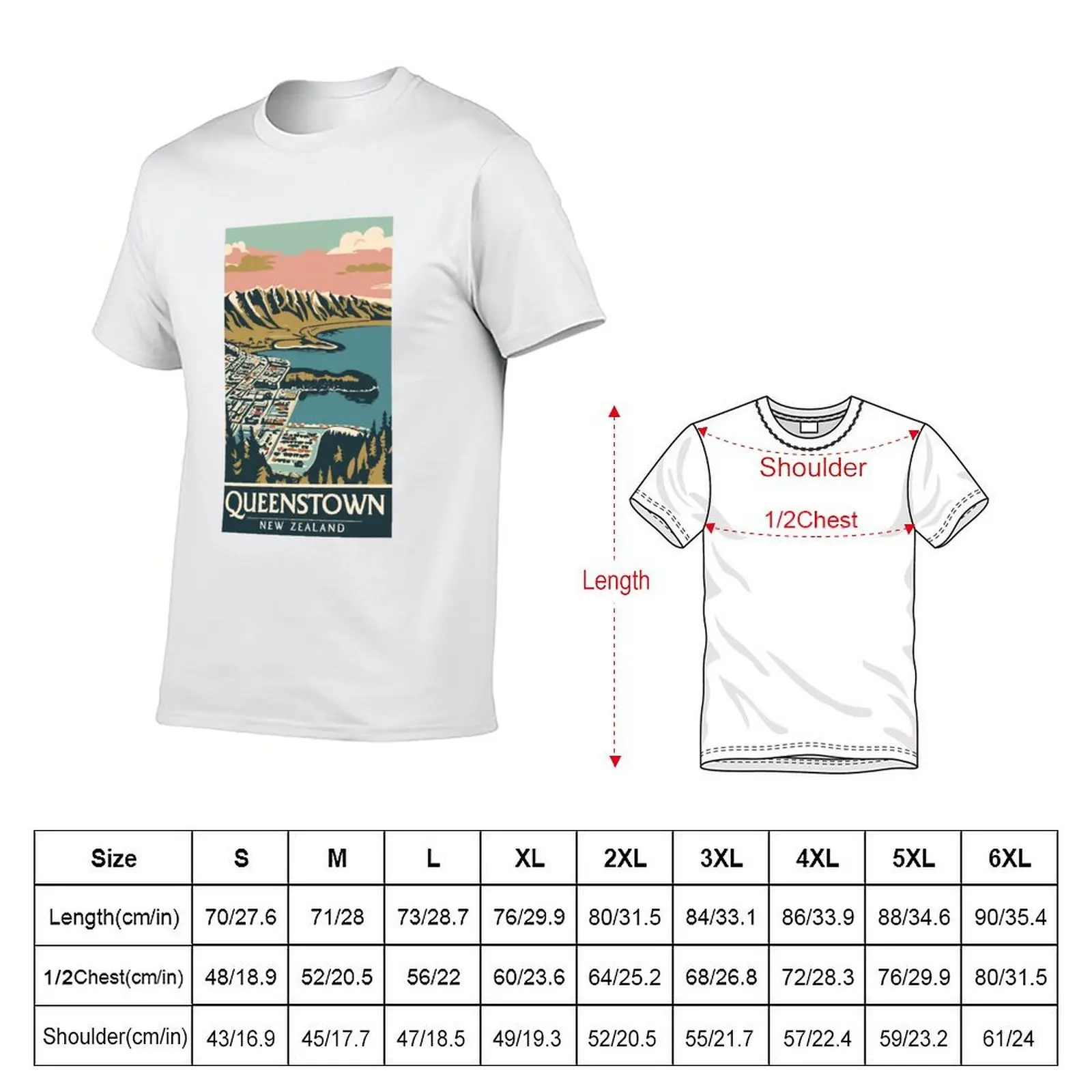 فن السفر الكلاسيكي من Queenstown-نيوزيلندا تي شيرت الرجال تي شيرت القطن 100% تي شيرت رجل عادي تي شيرت